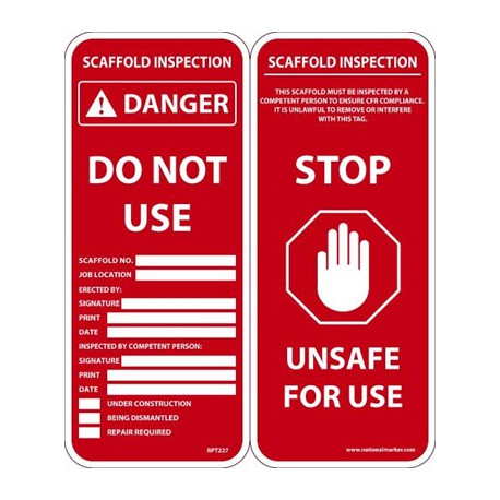 NMC RPT Danger, Do Not Use Scaffold Tag, Unrippable Vinyl, 25/Pk