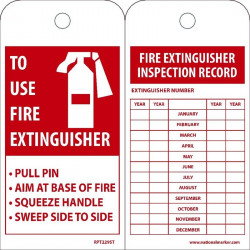 NMC RPT229ST100 Fire Extinguisher Inspection Record Tag, 6" x 3", Polytag, EZ Pull, 100/Box