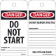 NMC RPT22AST Danger, Do Not Start Tag, 6" x 3", Synthetic Paper w/ 1 Top Center Hole, Zip Ties Included, 25/Pk
