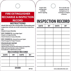 NMC RPT Fire Extinguisher Recharge & Inspect Tag, 6" x 3", Unrippable Vinyl, 25/Pk