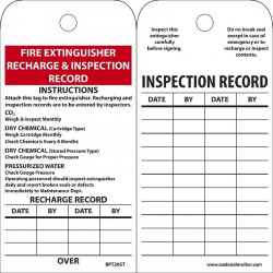 NMC RPT26ST Fire Extinguisher Recharge & Inspect Tag (Hole), 6" x 3", Synthetic Paper, 25/Pk