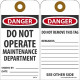 NMC RPT Danger, Do Not Operate Maintenance Dept. Tag, 6" x 3", Unrippable Vinyl, 25/Pk