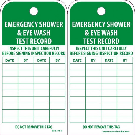 NMC RPT37ST Emergency Shower & Eye Wash Test Record Tag (Hole), 6" x 3", Synthetic Paper, 25/Pk