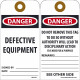 NMC RPT Danger, Defective Equipment Tag, 6" x 3", Unrippable Vinyl w/ 1 Top Center Hole, Zip Ties Included, 25/Pk