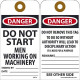 NMC RPT Danger, Do Not Start Men Working On Machinery Tag, 6" x 3", Unrippable Vinyl, 25/Pk