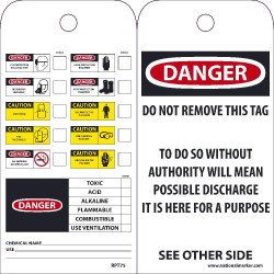 NMC RPT Danger, PPE Required Here Tag, 6" x 3", Unrippable Vinyl, 25/Pk