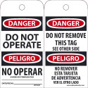 NMC RPT90ST Danger, Do Not Operate Bilingual Tag (Hole), 6" x 3", Synthetic Paper, 25/Pk