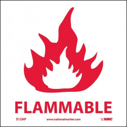 NMC S12AP Flammable Label, 4" x 4", Adhesive Backed Vinyl, 5/Pk