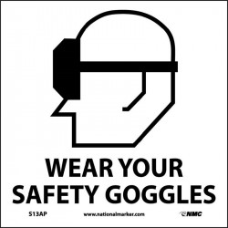 NMC S13AP Wear Your Safety Goggles Label (Graphic), 4" x 4", Adhesive Backed Vinyl, 5/Pk