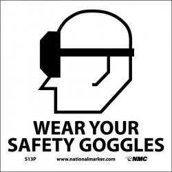 NMC S13 Wear Your Safety Goggles Sign w/ Graphic, 7 x 7"