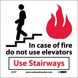 NMC S31 In Case Of Fire Do Not Use Elevators Sign w/ Graphic, 7" x 7"