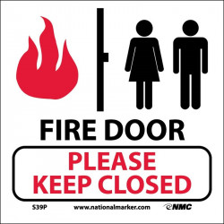 NMC S39 Fire Door Please Keep Closed Sign w/Graphic, 7" x 7"