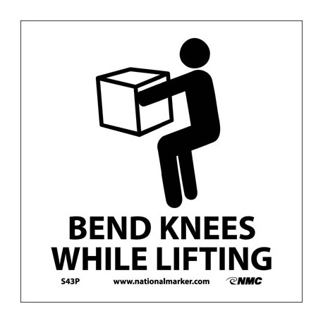 NMC S43 Bend Knees While Lifting Sign w / Graphic, 7" x 7"