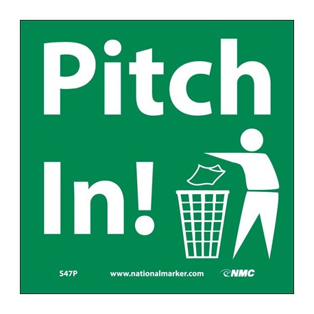 NMC S47 Pitch In Sign w/ Graphic, 7" x 7"