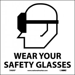 NMC S48AP Wear Your Safety Glasses Label (Graphic), 4" x 4", Adhesive Backed Vinyl, 5/Pk