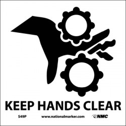 NMC S49 Keep Hands Clear Sign w/ Graphic, 7" x 7"