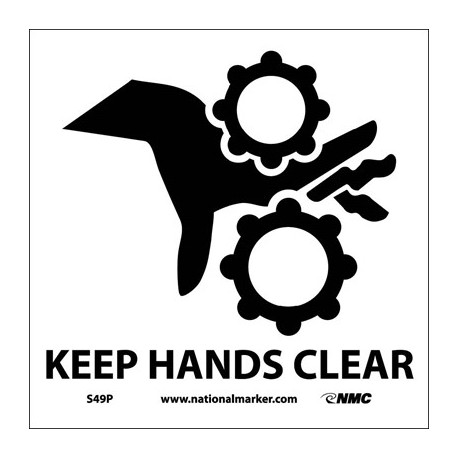 NMC S49 Keep Hands Clear Sign w/ Graphic, 7" x 7"