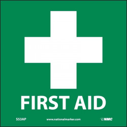 NMC S53AP First Aid Label (Graphic), 4" x 4", Adhesive Backed Vinyl, 5/Pk