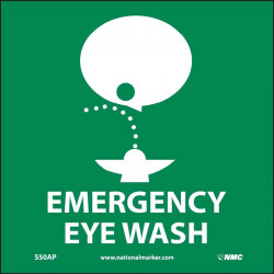 NMC S50AP Emergency Eye Wash Label (Graphic), 4" x 4", Adhesive Backed Vinyl, 5/Pk