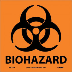 NMC S52AP Biohazard Label (Graphic), 4" x 4", Adhesive Backed Vinyl, 5/Pk