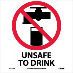 NMC S55AP Unsafe To Drink Label, 4" x 4", Adhesive Backed Vinyl, 5/Pk