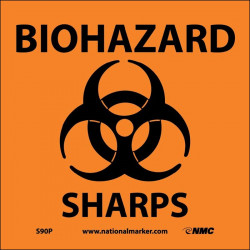 NMC S90 Biohazard Sharps Sign w/Graphic, 7" x 7"