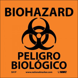 NMC S91 Biohazard Sign w/Graphic (Bilingual), 7" x 7"