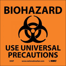 NMC S95 Biohazard Use Universal Precautions Sign w/Graphic, 7" x 7"