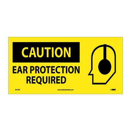 NMC SA123 Caution, Ear Protection Required Sign w/ Graphic, 7" x 17"
