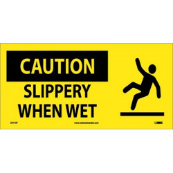 NMC SA143 Caution, Slippery When Wet Sign w/ Graphic, 7" x 17"