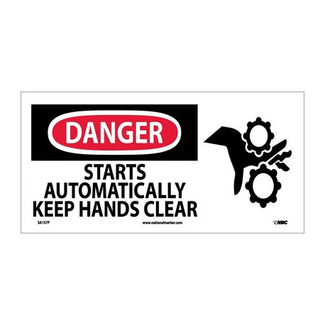 NMC SA157 Danger, Starts Automatically Keep Hands Clear Sign w/ Graphic, 7" x 17"
