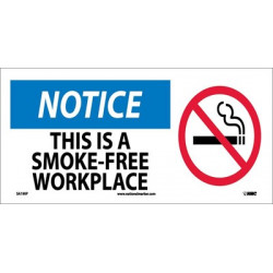 NMC SA190 Notice, This Is A Smoke-Free Workplace Sign w/ Graphic, 7" x 17"