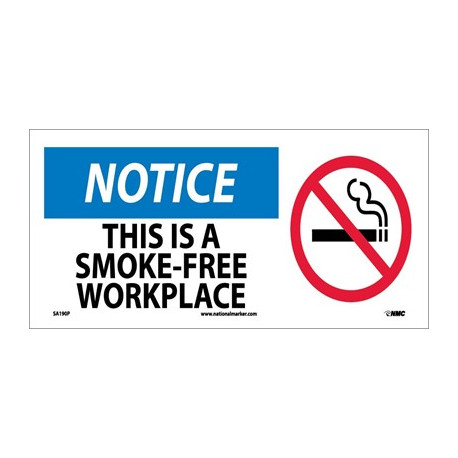 NMC SA190 Notice, This Is A Smoke-Free Workplace Sign w/ Graphic, 7" x 17"