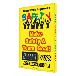 NMC SCK107 Digi-Day Electronic Safety Scoreboard: Teamwork Improves Safety, 28" x 20", Aluminum