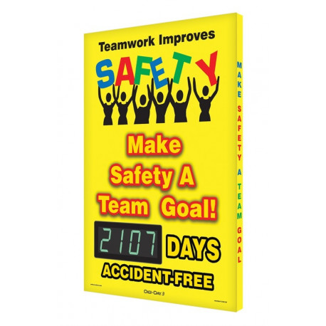 NMC SCK107 Digi-Day Electronic Safety Scoreboard: Teamwork Improves Safety, 28" x 20", Aluminum