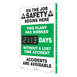 NMC SCK113 Digi-Day Electronic Safety Scoreboard: This Plant Has Worked, 28" x 20", Aluminum