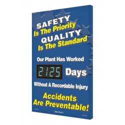 NMC SCK125 Digi-Day Electronic Safety Scoreboard: Safety Is The Priority, 28" x 20", Aluminum