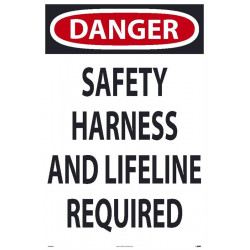 NMC SFS108 Danger, Safety Harness & Lifeline Required Sign, 36" x 24"