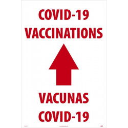 NMC SFS117 Covid-19 Vaccinations, Straight Arrow Sign (Bilingual), 36" x 24", Corrugated Plastic 0.166