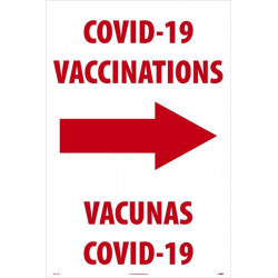 NMC SFS118 Covid-19 Vaccinations, Right Arrow Sign (Bilingual), 36" x 24", Corrugated Plastic 0.166