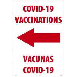 NMC SFS119 Covid-19 Vaccinations, Left Arrow Sign (Bilingual), 36" x 24", Corrugated Plastic 0.166