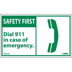 NMC SGA1AP Safety First, Dial 911 In Case Of Emergency Label (Graphic), 3" x 5", PS Vinyl, 5/Pk