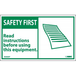 NMC SGA6AP Safety First, Read Instructions Before Using Label, 3" x 5", PS Vinyl, 5/Pk