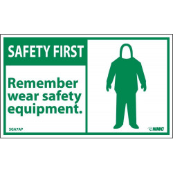 NMC SGA7AP Safety First, Remember Wear Safety Equipment Label, 3" x 5", PS Vinyl, 5/Pk