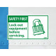 NMC SGA8AP Safety First, Lockout Equipment Before Servicing Label, 3" x 5", PS Vinyl, 5/Pk