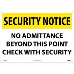 NMC SN14 Security Notice, No Admittance Beyond This Point Sign, 14" x 20"