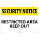 NMC SN28 Security Notice, Restricted Area Keep Out Sign, 14" x 20"