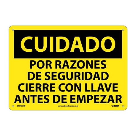 NMC SPC177 Caution, Lockout Before Start Sign (Spanish), 10" x 14"