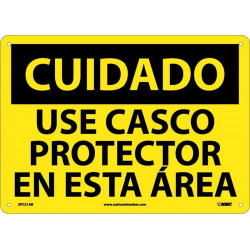 NMC SPC31 Caution, Hard Hat Area Sign (Spanish), 10" x 14"