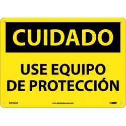 NMC SPC369 Caution, Use Protective Equipment Sign (Spanish), 10" x 14"
